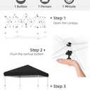 GarveeLife 10x10 Pop Up Canopy with One Button Push Setup - Heavy Duty Outdoor Canopy Tent with Portable Roller Bag - 3 Adjustable Height, 4 Weight Bags, 8 Stakes & 4 Guy Ropes Included, Black
