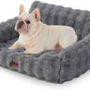 Small Dog Sofa - Orthopedic Cat Sofa Bed for Indoor Cats, Fluffy Faux Fur Dog Couch with Supportive Egg Foam, Cute Pet Couch Bed Removable Washable Cover and Non-Slip Bottom, Grey