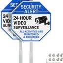 GicnKeuz Video Surveillance Sign with 28" Stake for Outside, 10"x10" Security Sign - Rust Free Heavy Reflective Aluminum, Fade Resistant/Waterproof, Including Screws, Easy to Install, Outdoor Use (2 PACK)