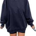 Ebifin Women's Oversized Long Sleeve Sweatshirts Pure Color Round Neck Casual Pullover Shirt (X-Large, Navy)