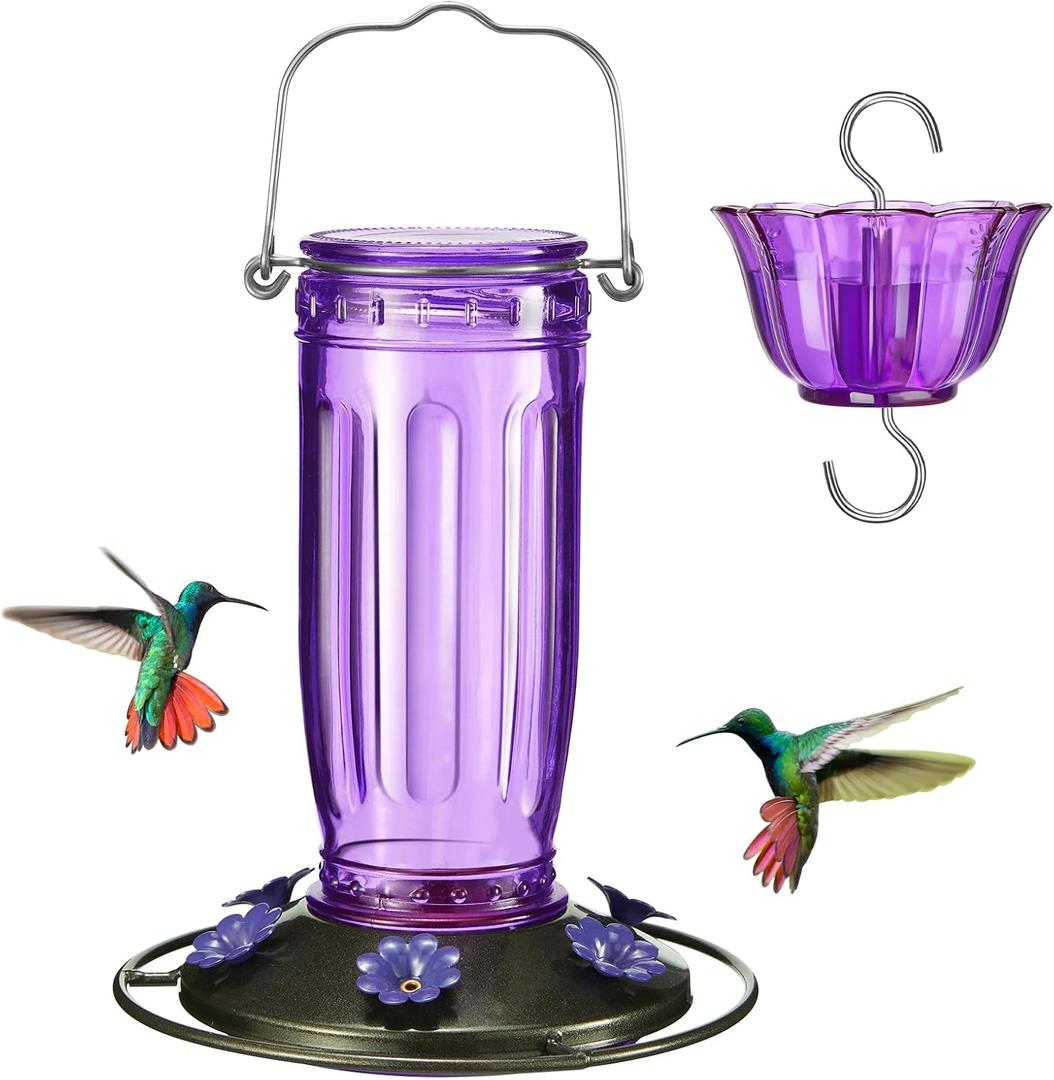 Kingsyard Glass Hummingbird Feeder for Outdoors Wild Bird Feeder with 6 Feeding Ports Hanging for Garden Yard, Purple (Ant Moat Included) (Purple)