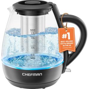 CHEFMAN 1.7L GLASS MATTE KETTLE W/REMOVABLE LID AND INFUSER