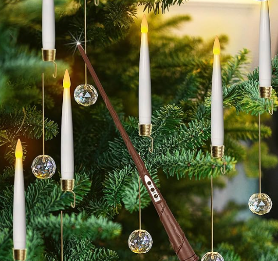 Christmas Tree Candles-Wand Remote-Crystal Ball Hooks-Suction Cups, 10 Pcs Battery Operated Window Candles, Flickering Warm Light, Xmas Home Ornaments, Wedding Party Decorations