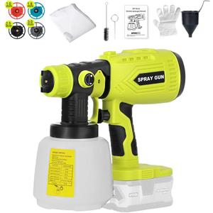 Cordless Paint Sprayer for Ryobi 18v BatteryHVLP Spray Paint Gun with Brushless Motor and Copper Nozzle, 200W Cordless Paint Sprayer for Home, Car, Furniture & Wall Painting (Battery Not Included)