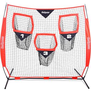 GoSports Football Throwing Net - 8 x 8 ft or 6 x 6 ft Nets - Choose Black or Red