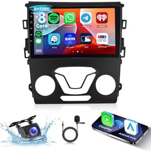 [6G+128G] 8-Core Car Stereo for Ford Fusion Mondeo 2013-2019 Android Car Stereo with Bluetooth GPS,Hodozzy 9 Inch Touch Screen with Wireless Carplay Android Auto,WiFi USB,DSP,FM RDS Radio,Camera