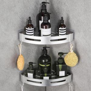 WPT Corner Shower Caddy, 2 Pack Adhesive Shower Corner Shelf, Shower Organizer Storage Wall Mounted No Drilling for Bathroom and Kitchen, Silver