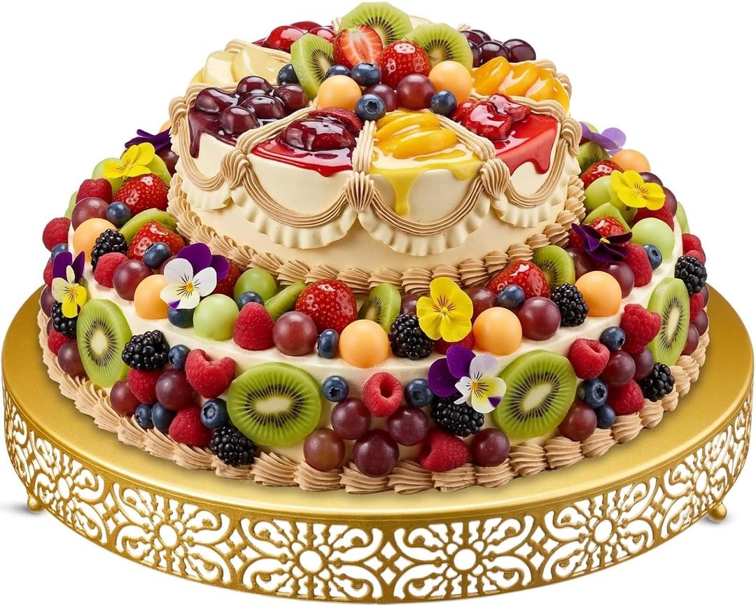 Wenqik 20 Inch Cake Stand Round Metal Cupcake Dessert Wedding Cake Stand Cookies Display Holder Fruit Food Serving Tray for Table Wedding Birthday Anniversary Party Decor (Gold)