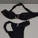 SHENHE Women's 2 Piece Strapless Swimsuit Metal Ring High Cut Thong Ruched Bandeau Bikini Set Black S