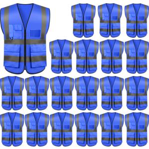 Safety Vests 20 Pack,Hi Vis Construction Vest with 5 Pockets and Zipper,Reflective Vest for Men Women Work One Size (Brown)