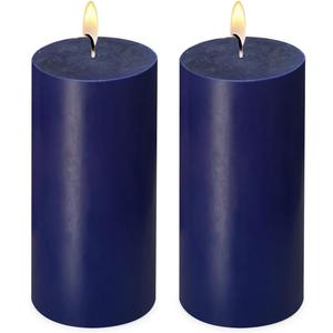 2 Pack 3x6 Inch Navy Blue Unscented Pillar Candles - 70 Hour Long Burning Dripless Smokeless Candles for Home Decor