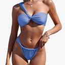 ZAFUL Women's One Shoulder Bikini Twisted Ruched High Cut Bandeau Bikini Set Two Piece Swimsuit, Size M