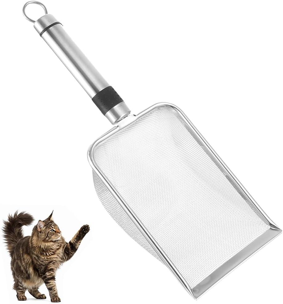 Abaodam Stainless Steel Litter Scoop, Metal Cat Litter Scooper Sifter with Fine Mesh, Deep Shovel for Easy Sifting Cleaning, Pooper Scooper for Pets