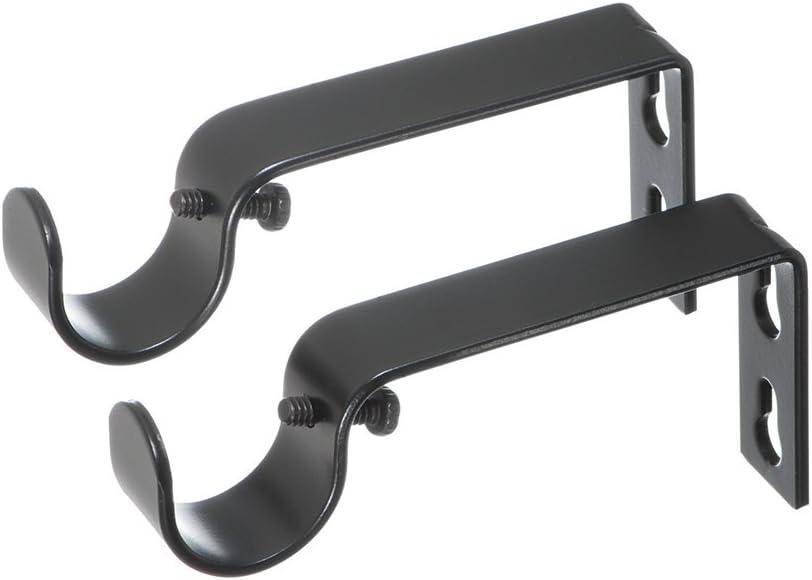 Ivilon Fixed Brackets for Curtain Rods - for 7/8 or 1 Inch Rods. Set of 2 - Black