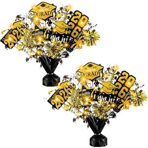 DoubleFill 2 Set Graduation Decorations Class of 2026 Graduation Table Centerpieces Sticks Table Toppers with Lights for College High School Congrats Grad Party Supplies(Black and Gold)