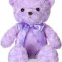 16 Inches Girl's First Bear Plush Stuffed Cute Bear Soft with Bow Plush Animal Toys for Girl Girlfriend Baby Shower Birthday Gifts Valentine Gifts (Purple)