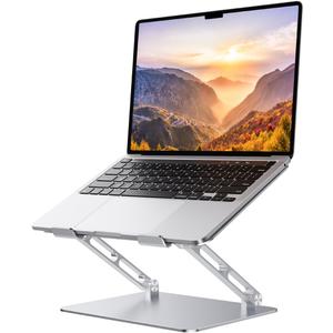 Foldable Aluminum Laptop Stand for 10-17.3" Laptops, Height Adjustable Portable Ergonomic Computer Holder, Space Saving Desk with Heat Dissipation. Compatible with MacBook/Dell/HP etc, Silver