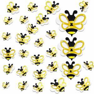 50 Pcs 3D Glitter Bee Decoration Spring 5Sizes Honey Bumble Wall Decals Large Bee Bulletin Board Cutouts with Shimmering Wings for Birthday Party Baby Shower Back to School Classroom Home Office Decor