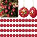 48 Pcs 3.15 Inch DIY Christmas Ornaments Red Blank Ball Ornament Xmas Plastic Matte Flat Discs Christmas Tree Hanging Ornament Decorations DIY Crafts Painting Drawing Stickers Decals