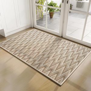 Indoor Door Mat 17x30, Dirt Resistant & Absorbent Doormat for Entryway Inside, Non-Slip Rubber Backing Front Door Mat Indoor Entrance, Low-Profile, Washable, Brown