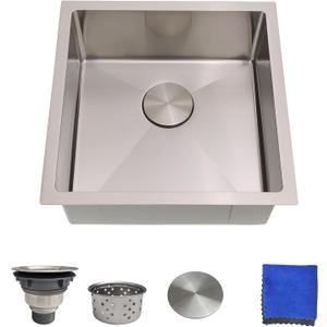 18 Inch Undermount Bar Sink Delironexu 18 Gauge Stainless Steel Bar Sink, 18x18x8 Small Kitchen Sink with Brushed Finish, Wet Bar Sink Undermount for RV, Outdoor, and Prep Use, 18x18x8 Single Bowl Undermount