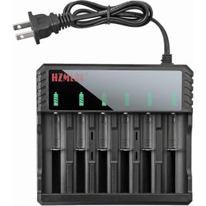 6 Bay 18650 Battery Charger Universal Wall Charger for 3.7v Lithium Rechargeable Batteries Compatible 18650 26650 14500 16340(RCR123) 10440 17670 18490 17500 Lithium Battery Charger (DC Charger)