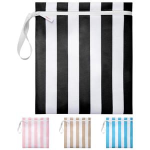 2 x Bodysurf Wet Bag for Swimsuit, Beach, Pool, Gym, Travel, Dirty Laundry - Wet Bags for Baby, Kids, Toddlers, Pump Parts, Cloth Diapers - Reusable Waterproof Striped Makeup & Toiletry Pouch - Black