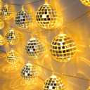 20 LED Disco Ball String Light for Mamma Mia 70s 80s 90s Dance Party, Disco Ball Decor Battery Powered and USB Plug Disco Lights for Christmas Tree Holiday Window Decorations Indoor (Yellow)