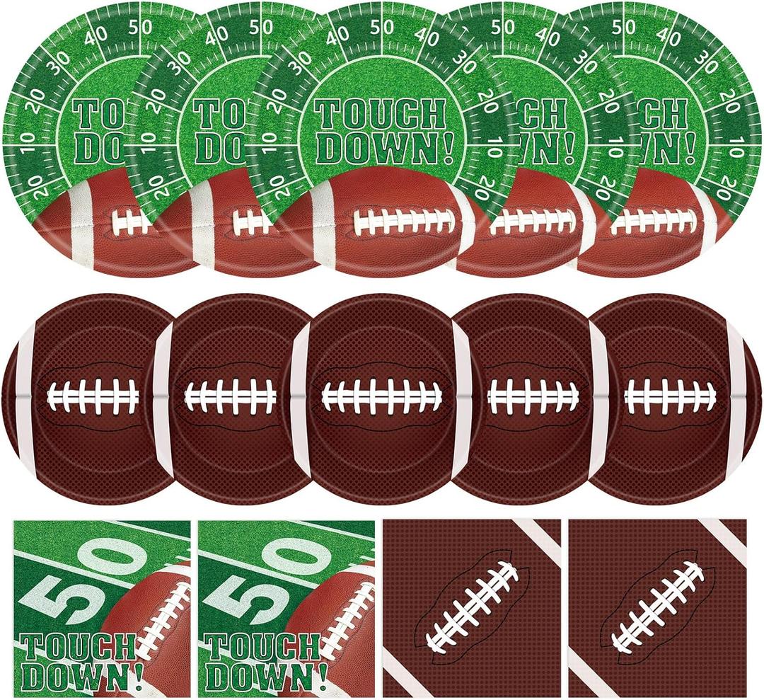 96 Pcs Football Party Supplies Kit - Football Plates and Napkins Sets, Touchdown Party Paper Dinner Dessert Plates Luncheon Napkins Tableware for Footballs Birthday Game Day Tailgate Table Decor