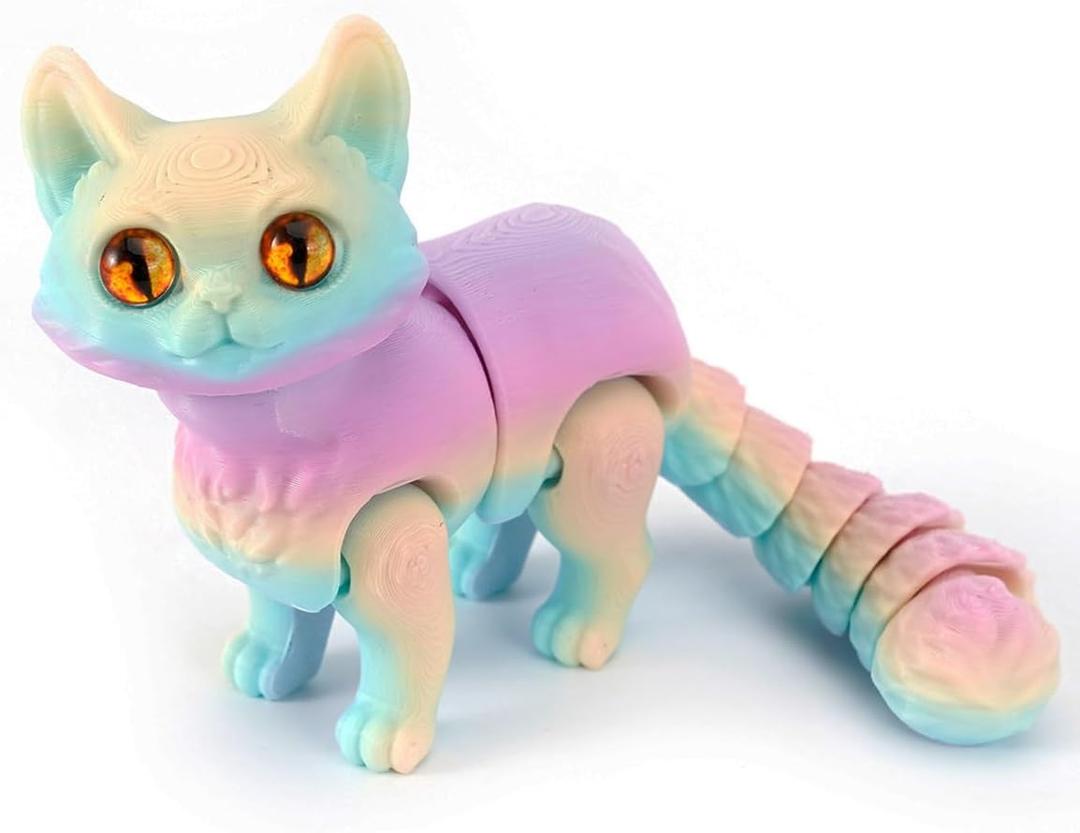 3D Printed Cat, Articulated Black Cat Toys for Adult, 3D Print Animals Fidget Toys Decor for Stress Relief, 3D Printing Cute Cat Desktop Pet (Rainbow#2(Color Random)) 