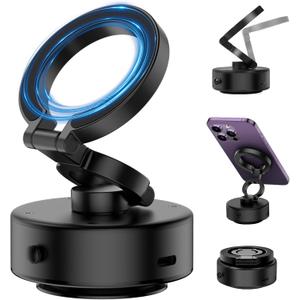 Electric Vacuum Magnetic Suction Phone Mount, 360 Rotatable Car Magnetic Phone Holder, Vacuum Suction Phone Holder for Car, Universal Magnetic Car Mount for Smooth Surface(Black Upgraded)
