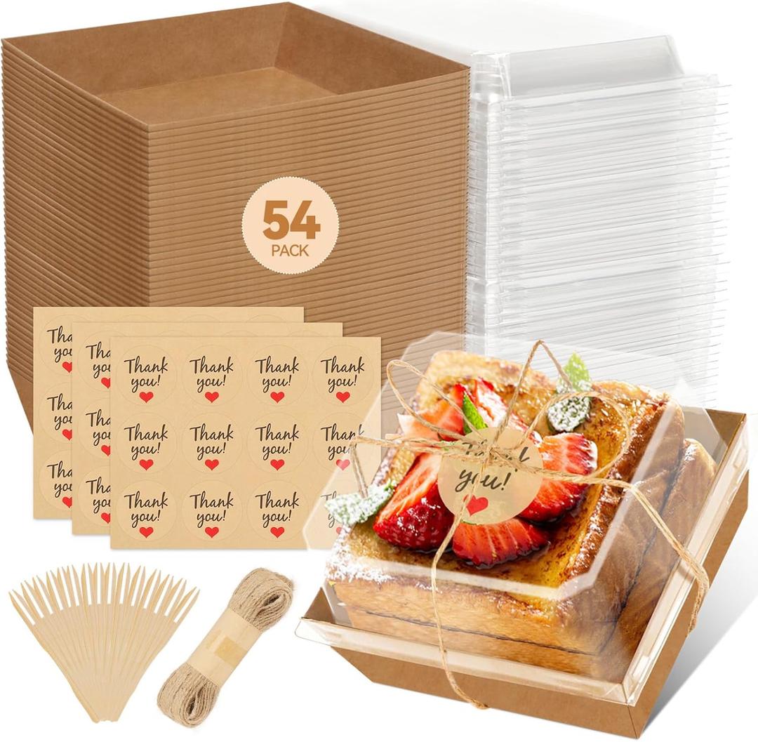 ZYFOTZUN 54 Pack Small Charcuterie Boxes with Clear Lids, Paper Mini Charcuterie Box To Go, Disposable Food Container with Lid, Dessert Boxes for Sandwich, Cookie, Sushi, Cake Slice, and Strawberries