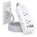 Power Strip Surge Protector - One Beat 6-Wide Outlets with 4 USB Ports (2 USB-C), 5 Ft Extension Cord Flat Plug, Wall Mount Outlet Extender Small Power Strip for Travel Home Office College Dorm Room