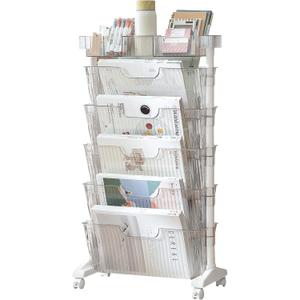 5 Tier Rolling Book Cart Multi-Functional Movable Storage Bookshelves