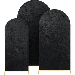 HunnmingRe 3 Pack Black Crushed Velvet Wedding Arch Covers Set, 5ft, 6ft, 7ft Velvet Arch Covers for Round Top Backdrop Stands Birthday Party Wedding Ceremony Banquet Baby Shower Backdrop Decor