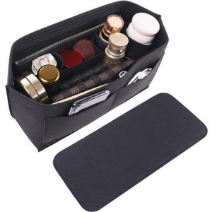 Doxo Purse Organizer Insert Handbag&Tote Large with Zipper Bag in Bag Fit Speedy 30 and Neverfull PM/Saint Louis PM & Base Shaper 2pc Set(Large-Black-Combination)