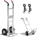 Aluminum Hand Truck 600 LBS Capacity, Handle Heavy Duty Industrial Dolly with 10" Pneumatic Tire and 2 Elastic Cords, Platform Cart for Transport and Moving in Home, Office, Warehouse, Supermarket