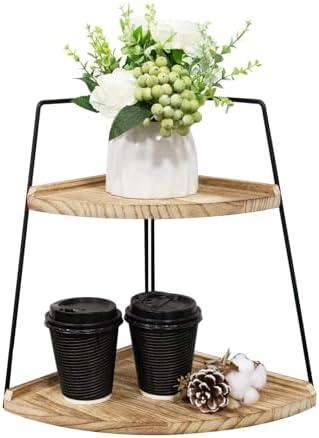 2 Tier Bathroom Counter Organizer, Standing Rack Cosmetic Holder, Wood Bathroom Organizer, Vanity Organizer Bathroom Counter Tray, for Bathroom, Bedroom (Log Color)