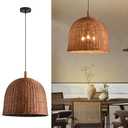 Teru Ji Kaikang 3-Light Dark Curry Rattan Pendant Light,17.7" Rustic Hanging Light,Brown Wicker Pendant Light Hand-Woven Rattan Chandelier for Workplace Restaurants Dining Living Kitchen Farmhouse