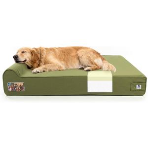 Sytopia 7" Thick Orthopedic Dog Beds for Extra Large Dogs, Canvas Dog Bed with Chew Proof Fabric Cover, Ups to 150 Pounds, 35D Memory Foam Dog Beds with Waterproof Liner & Washable Cover, Green