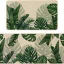 Baccessor Monstera Spring Kitchen Mats Set of 2, Banana Green Leaf Kitchen Rugs Low-Profile Non-Slip Absorbent Floor Mat 17x29 and 17x47 Inch Home Seasonal Decoration