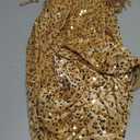 dasmzper Women Sexy Sequin One Shoulder Long Sleeve Tassel Hem Bodycon Midi Dress Party Cocktail Dress Gold 2XL