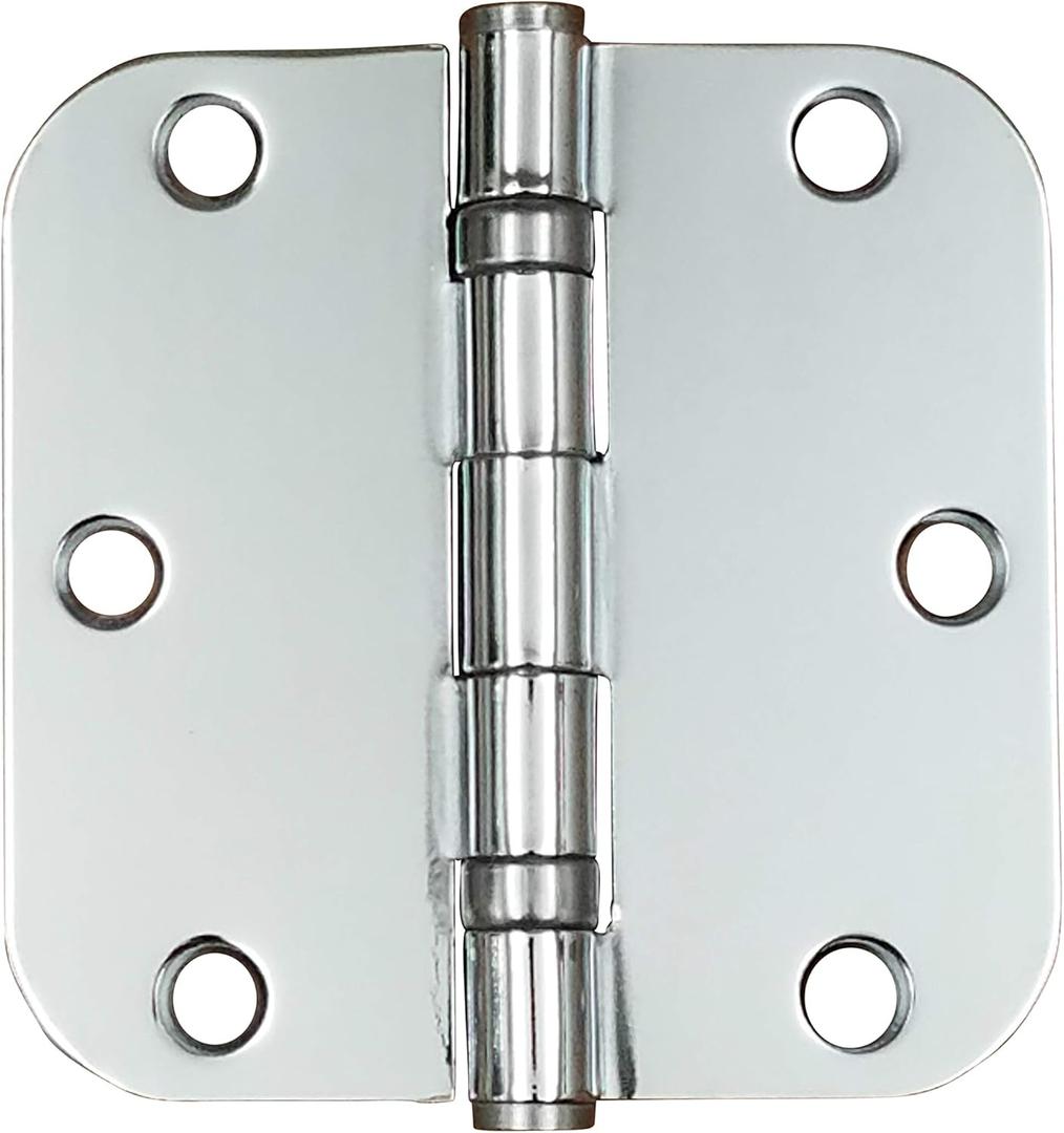 Hinge Outlet 3.5 Inch with 5/8 Inch Radius Ball Bearing Door Hinges, Heavy-Duty Steel, Removable Pin (Polished Chrome, 2 Pack) (3.5" x 3.5" with 5/8" Radius (Pack of 2))