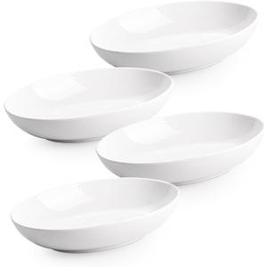 8.6" Oval Serving Bowls Set of 4, 24 oz White Ceramic Oval Bowls for Food, Small Serving Dish for Salad, Pasta, Side Dishes, Fruit, Snacks, Microwave Dishwasher Oven Safe