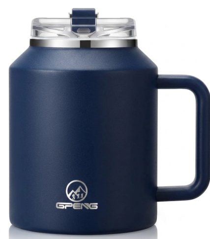 Gpeng 30/40/50 oz Tumbler with Handle, Water Bottles with Straw Lid, Insulated Stainless Steel Travel Mug Cup Holder Friendly, Keep Drinks Cold or Hot for Hours (DeepBlue, 50 oz)
