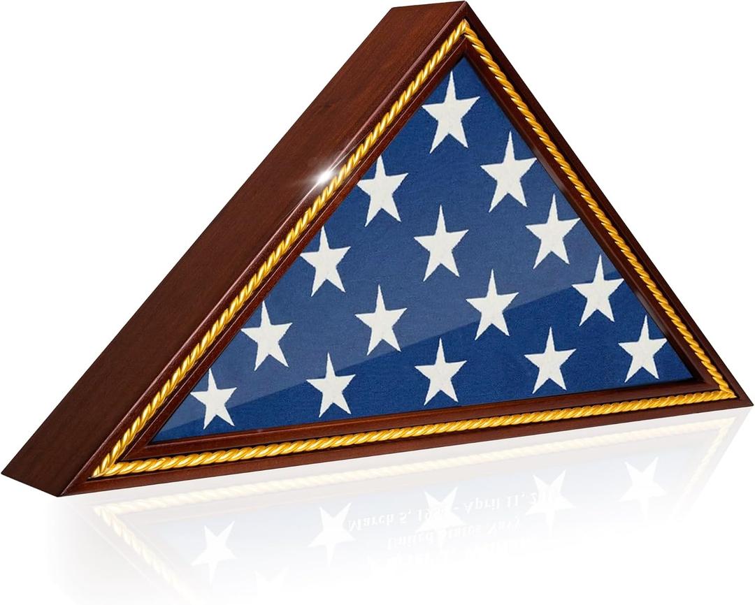 Glass Front Flag Display Case for Burial Flag - Wall Mounted 9.5 X 5 Feet Flag Box for American Veteran Flag and Folded Flag Display - Ideal for Honoring Military Service (Mahogany)