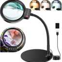 10X 30X Magnifying Glass with Light and Stand, 72 LED 3 Color Modes Stepless Dimmable, Hands Free Lighted Magnifier Desk Lamp for Close Work Craft Hobby Painting Sewing Jewelry Reading (Black)