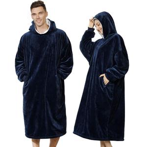 AmyHomie Wearable Blanket Hoodie for Adults & Teens, Oversized Sherpa Hooded Blanket, Warm Cozy Blanket Sweatshirt as Christmas Birthday Gifts for Women Men (Blue)