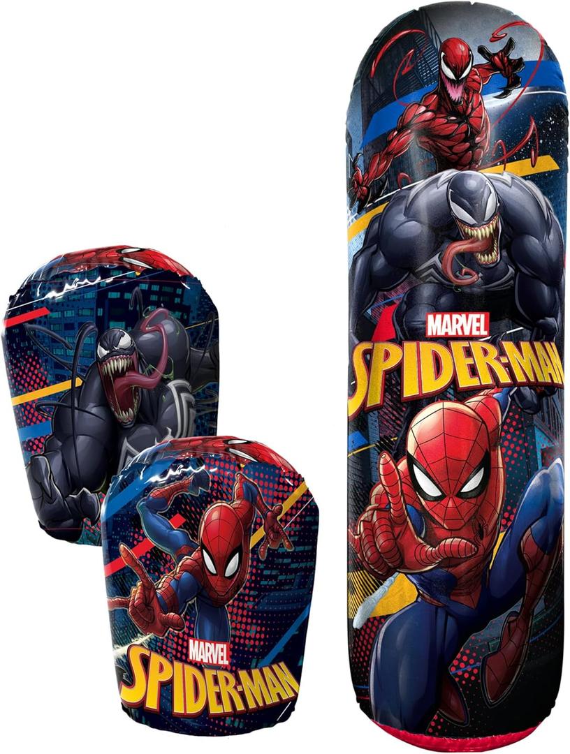 Hedstrom Spiderman Bop Bag Inflatable Punching Bag & Gloves Set, 36 Inch, (56-82274) (36" Bop Bag & Gloves, Spiderman Style 2)