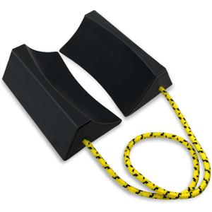 HOXWELL Dual Wheel Chocks, Light Non-Slip Wheel Stoppers with Nylon Rope Yellow Reflective Tape, Wheel Block for Lightweight Travel Trailer, Light Truck, Car, Tractor, Lawnmower 1 Pair, Black&Yellow